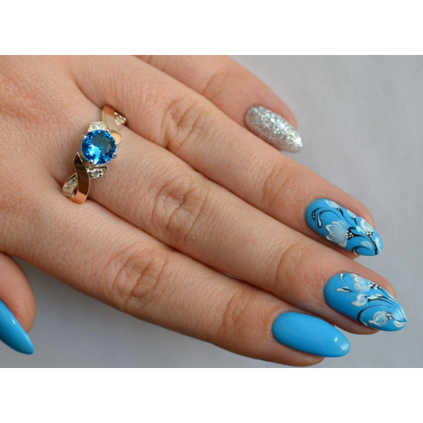 Кольцо серебряное с золотыми вставками (033к)