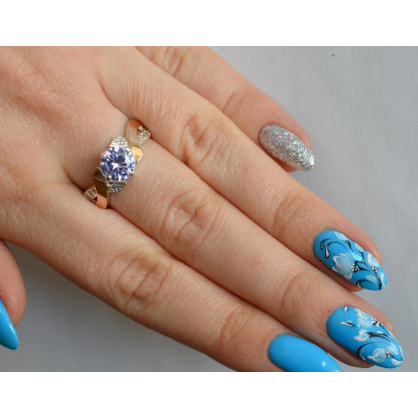 Кольцо серебряное с золотыми вставками (033к)