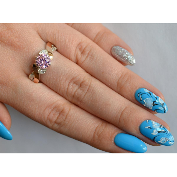 Кольцо серебряное с золотыми вставками (033к)