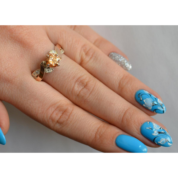 Кольцо серебряное с золотыми вставками (033к)