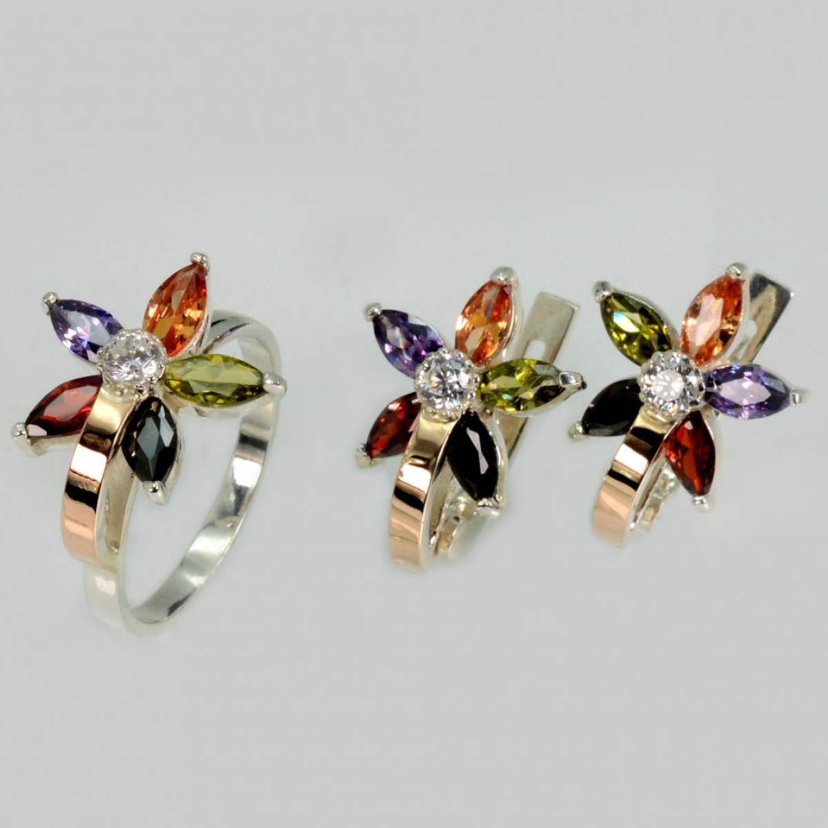 Серебряный набор с золотыми напайками (034)