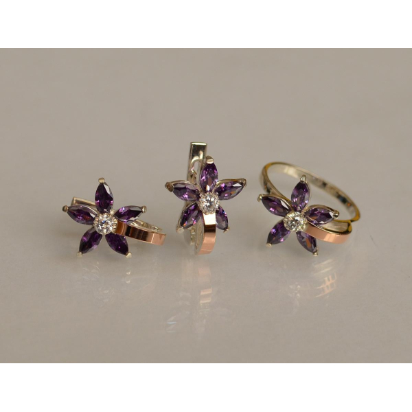 Серебряный набор с золотыми напайками (034)