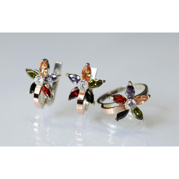 Серебряный набор с золотыми напайками (034)