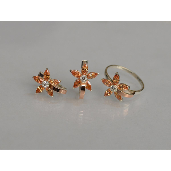 Серебряный набор с золотыми напайками (034)