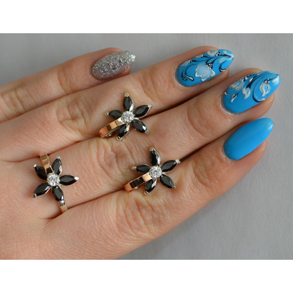 Серебряный набор с золотыми напайками (034)