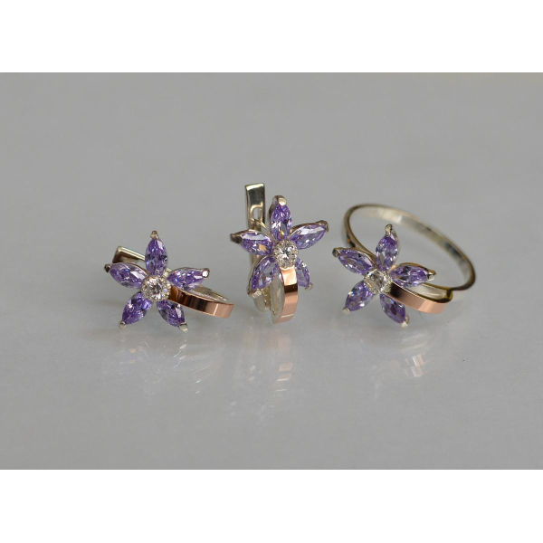 Серебряный набор с золотыми напайками (034)