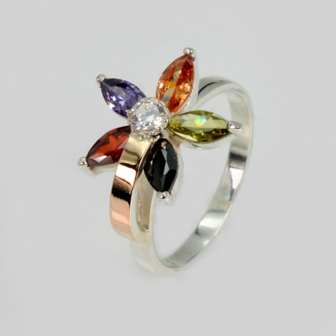 Серебряное кольцо с золотыми вставками