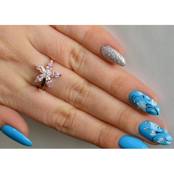 Серебряное кольцо с золотыми вставками (034к)