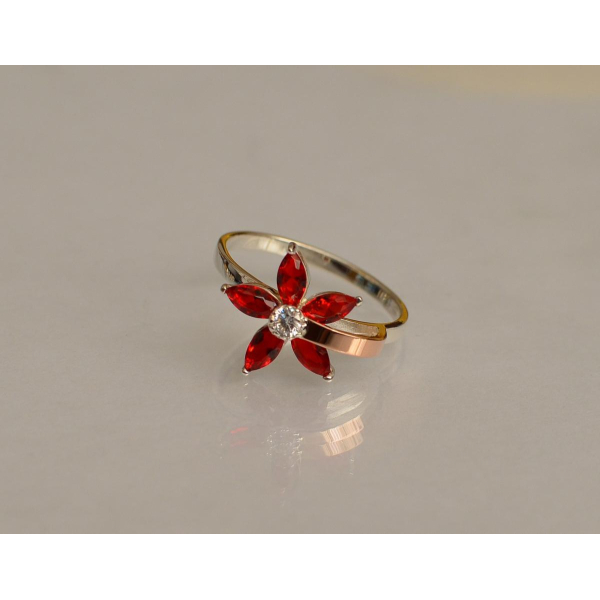 Серебряное кольцо с золотыми вставками (034к)