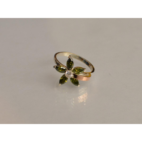 Серебряное кольцо с золотыми вставками (034к)