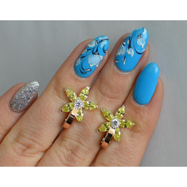 Серебряные серьги с напайками из золота (034с)