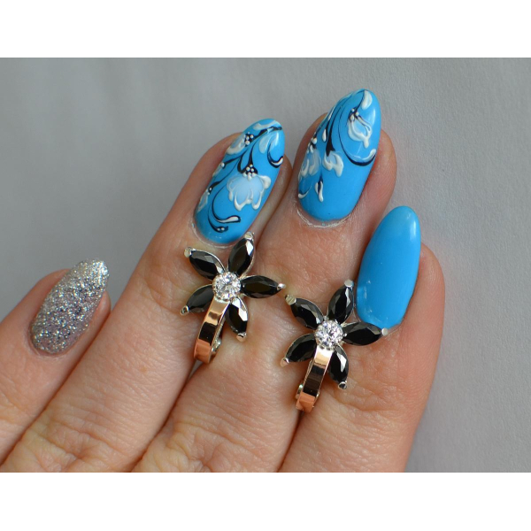 Серебряные серьги с напайками из золота (034с)