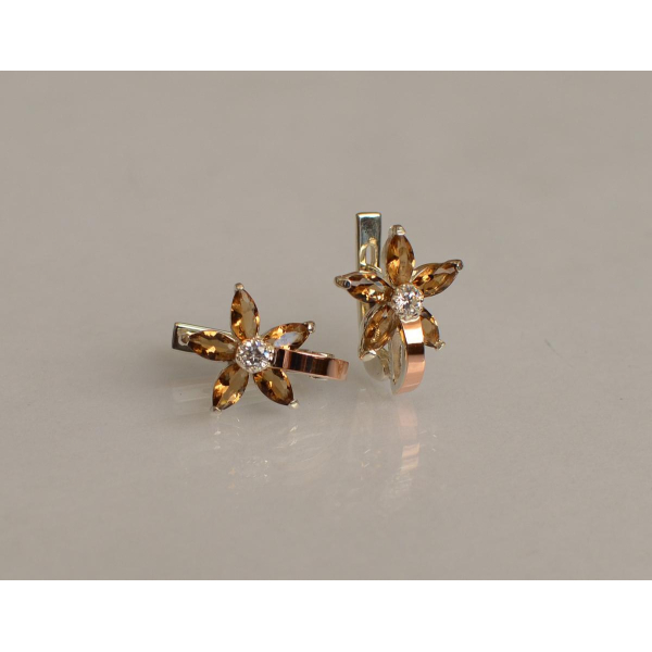 Серебряные серьги с напайками из золота (034с)