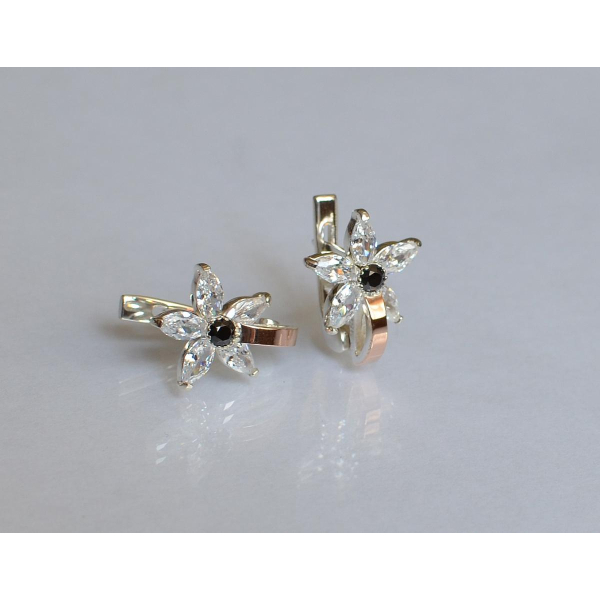 Серебряные серьги с напайками из золота (034с)