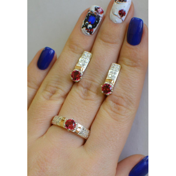 Серебряный гарнитур с пластинами из золота (035)