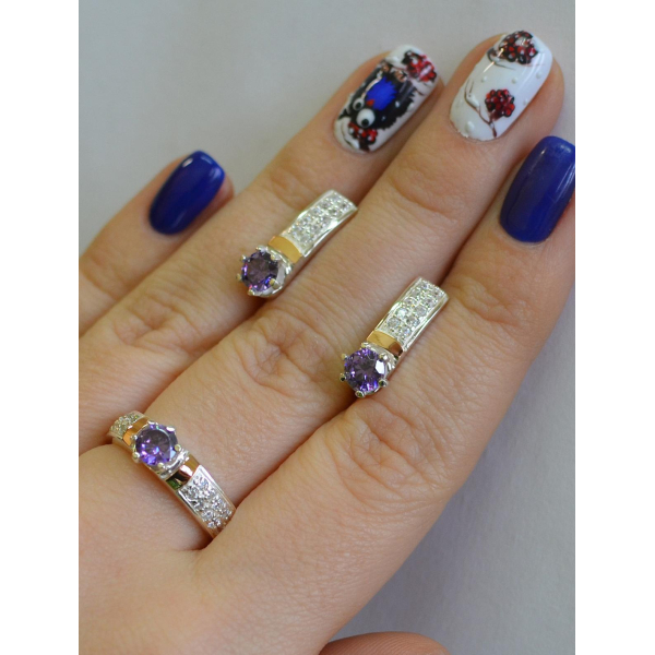 Серебряный гарнитур с пластинами из золота (035)