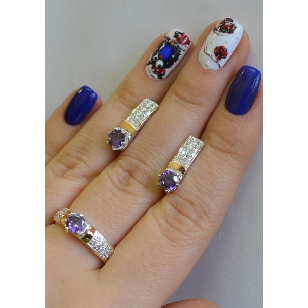 Серебряный гарнитур с пластинами из золота (035)