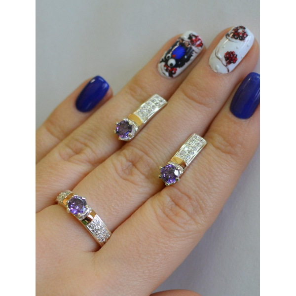 Серебряный гарнитур с пластинами из золота (035)