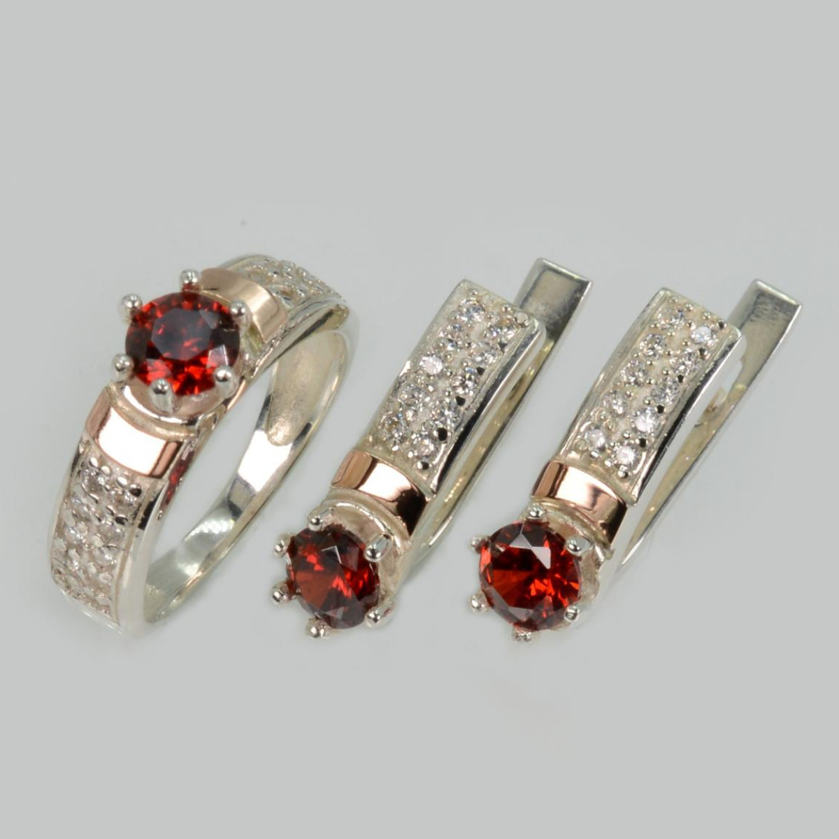 Серебряный гарнитур с пластинами из золота (035)