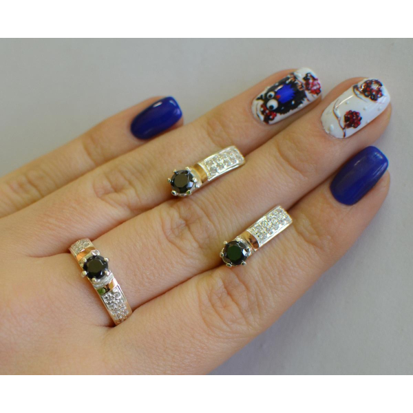 Серебряный гарнитур с пластинами из золота (035)