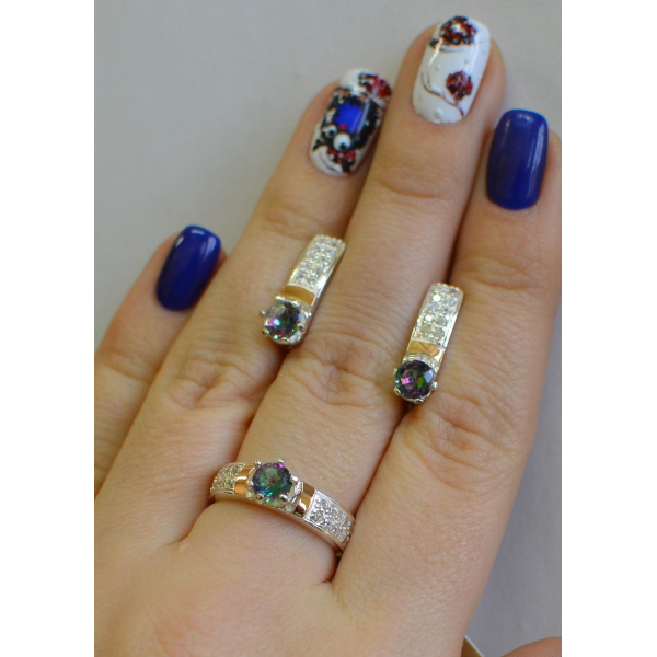 Серебряный гарнитур с пластинами из золота (035)