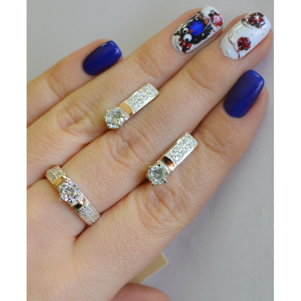 Серебряный гарнитур с пластинами из золота (035)