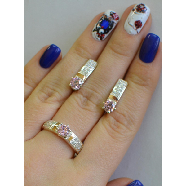 Серебряный гарнитур с пластинами из золота (035)