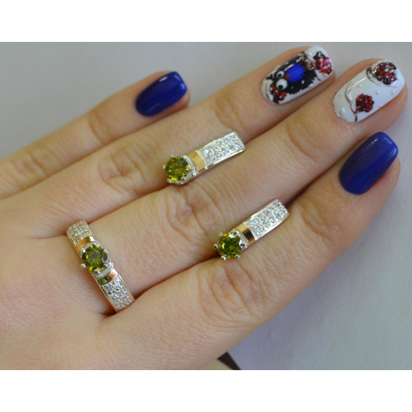 Серебряный гарнитур с пластинами из золота (035)