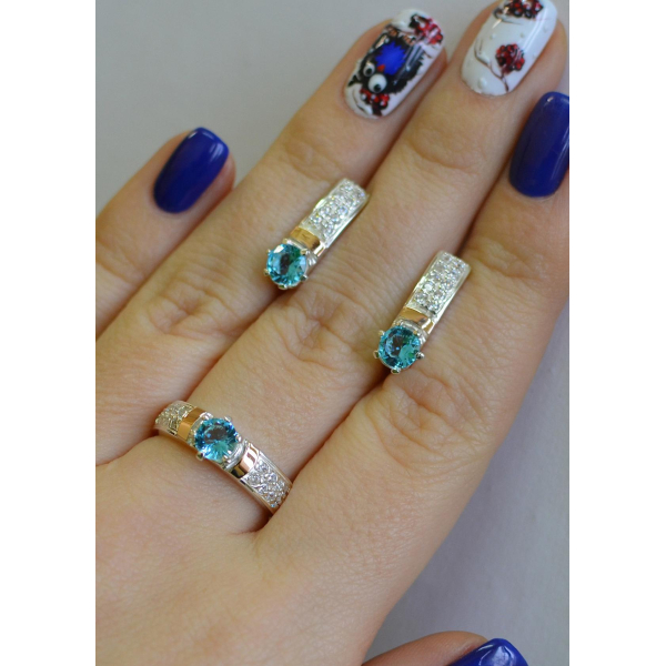 Серебряный гарнитур с пластинами из золота (035)