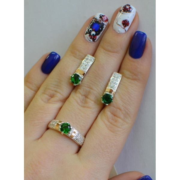 Серебряный гарнитур с пластинами из золота (035)