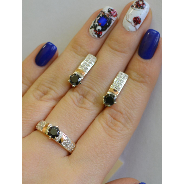 Серебряный гарнитур с пластинами из золота (035)