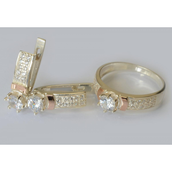 Серебряный гарнитур с пластинами из золота (035)