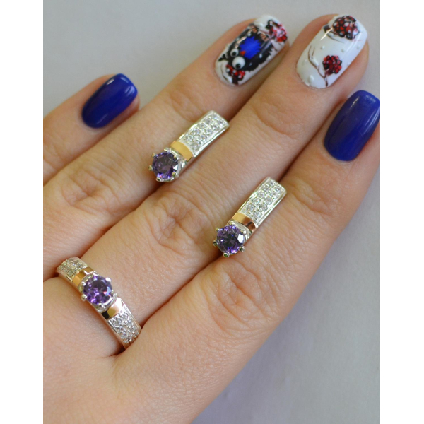 Серебряный гарнитур с пластинами из золота (035)