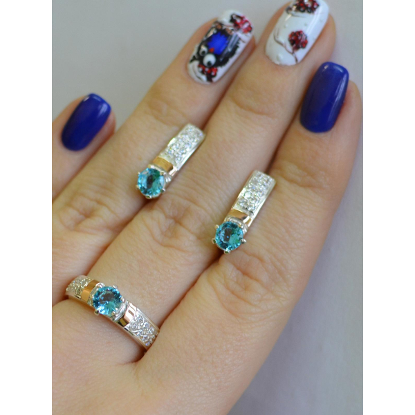 Серебряный гарнитур с пластинами из золота (035)