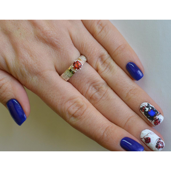 Серебряное кольцо с золотыми напайками (035к)