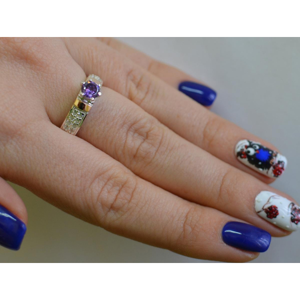 Серебряное кольцо с золотыми напайками (035к)