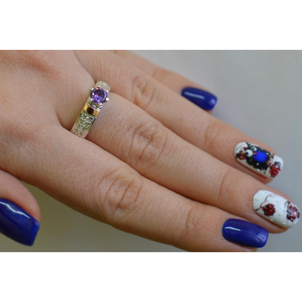 Серебряное кольцо с золотыми напайками (035к)