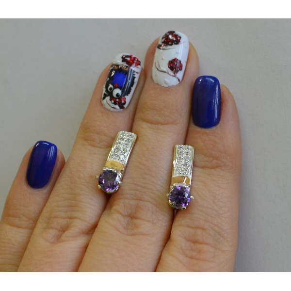 Серебряные серьги со вставками из золота (035с)