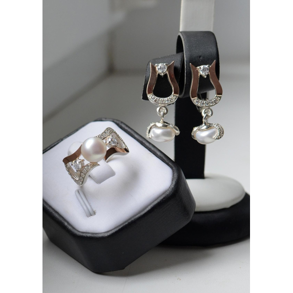 Серебряный комплект с пластинами из золота (036)