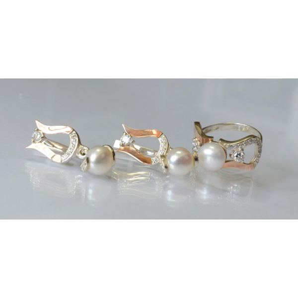 Серебряный комплект с пластинами из золота (036)