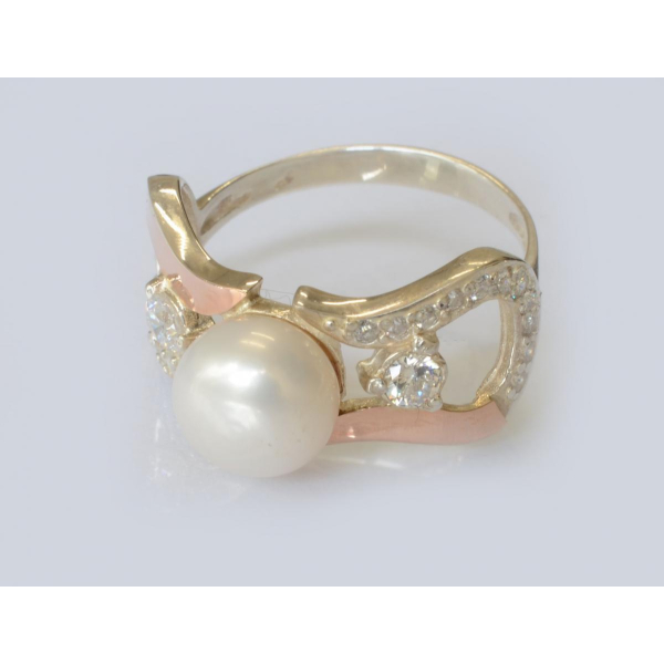 Серебряное кольцо с золотыми вставками (036к)