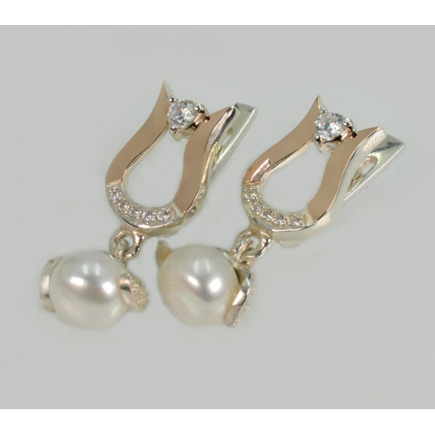 Серебряные серьги с  накладками из золота