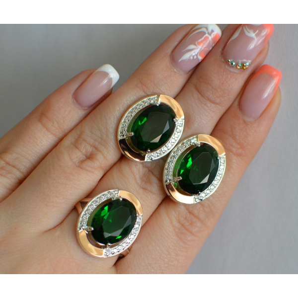 Серебряный гарнитур со вставками из золота (037/2)