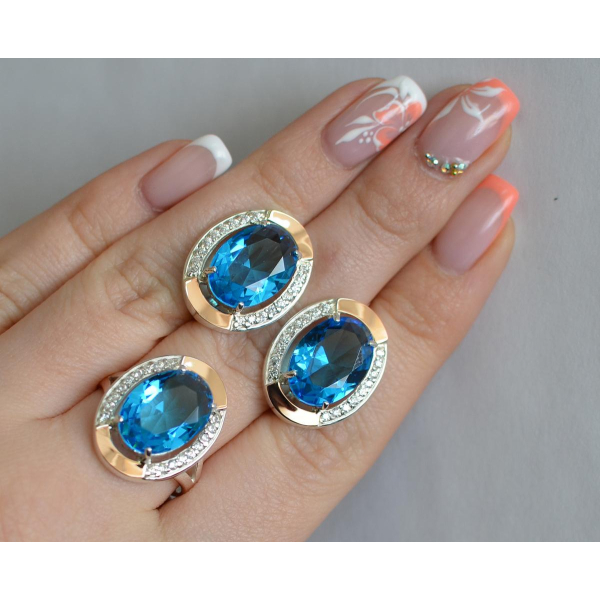 Серебряный гарнитур со вставками из золота (037/2)