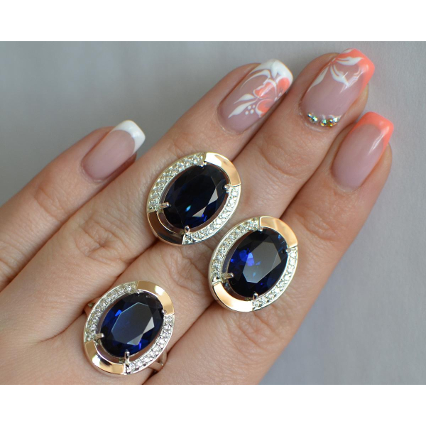 Серебряный гарнитур со вставками из золота (037/2)