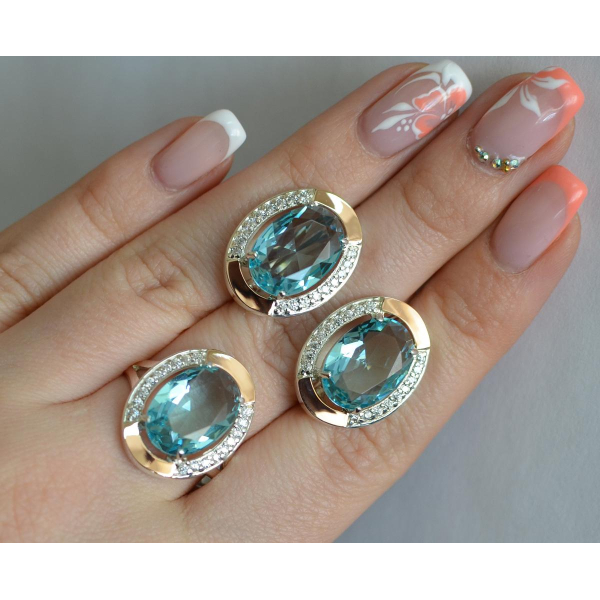 Серебряный гарнитур со вставками из золота (037/2)