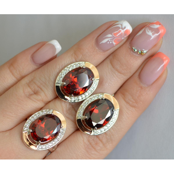 Серебряный гарнитур со вставками из золота (037/2)