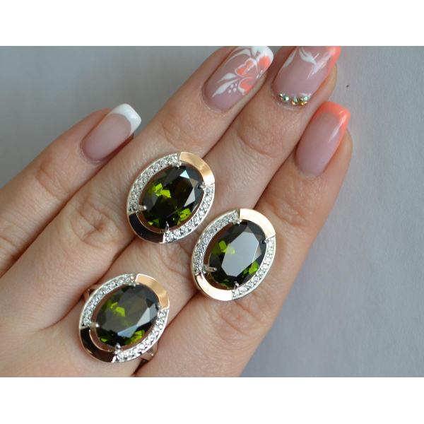 Серебряный гарнитур со вставками из золота (037/2)