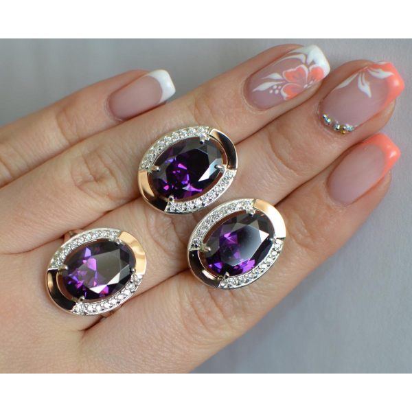 Серебряный гарнитур со вставками из золота (037/2)