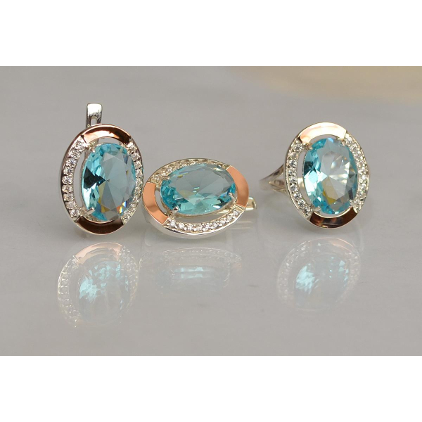 Серебряный гарнитур со вставками из золота (037/2)